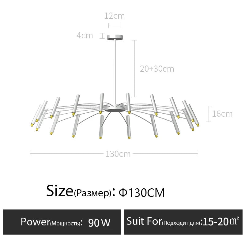 Nordic rod chandelier in gold with warm light G9 LED light sources