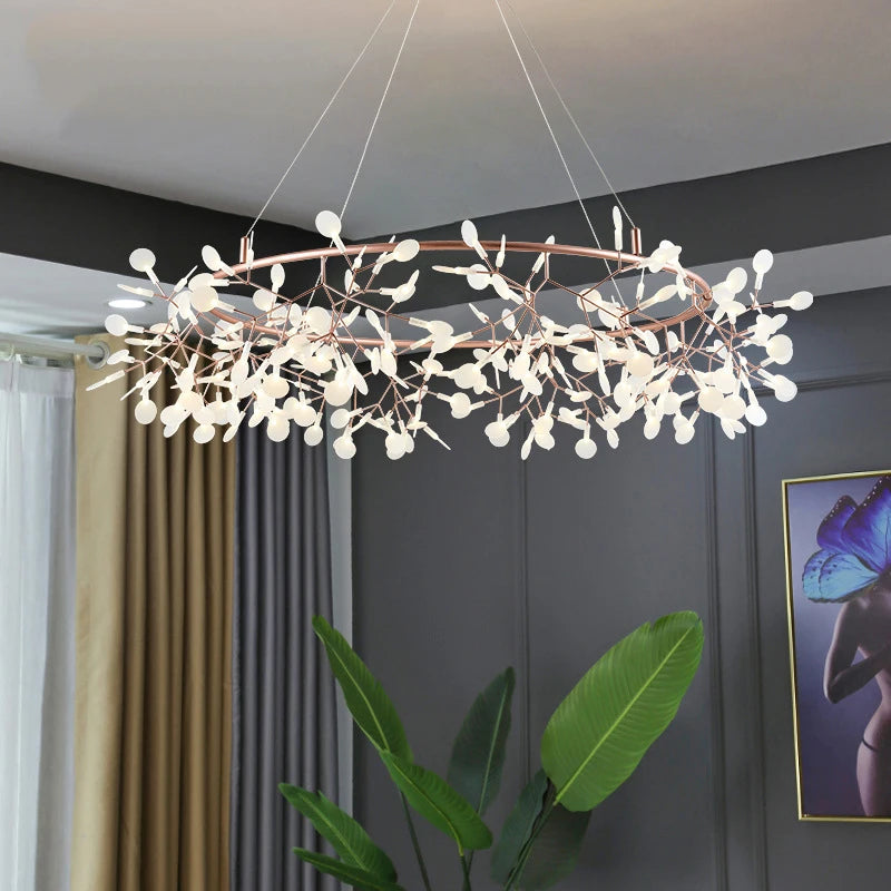 Nordic firefly branch chandelier with acrylic tips on forged metal arms