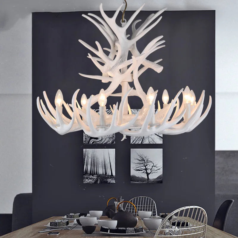 Nine light antler chandelier with twelve arms, bulbs not included
