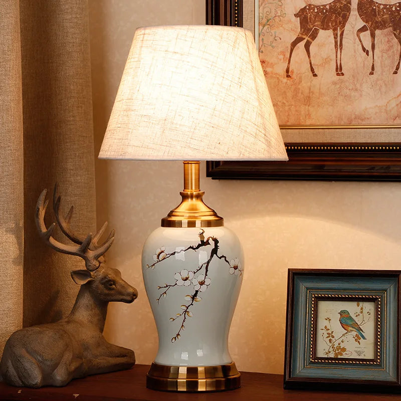 Ceramic table lamp collection multiple pattern variants displayed
