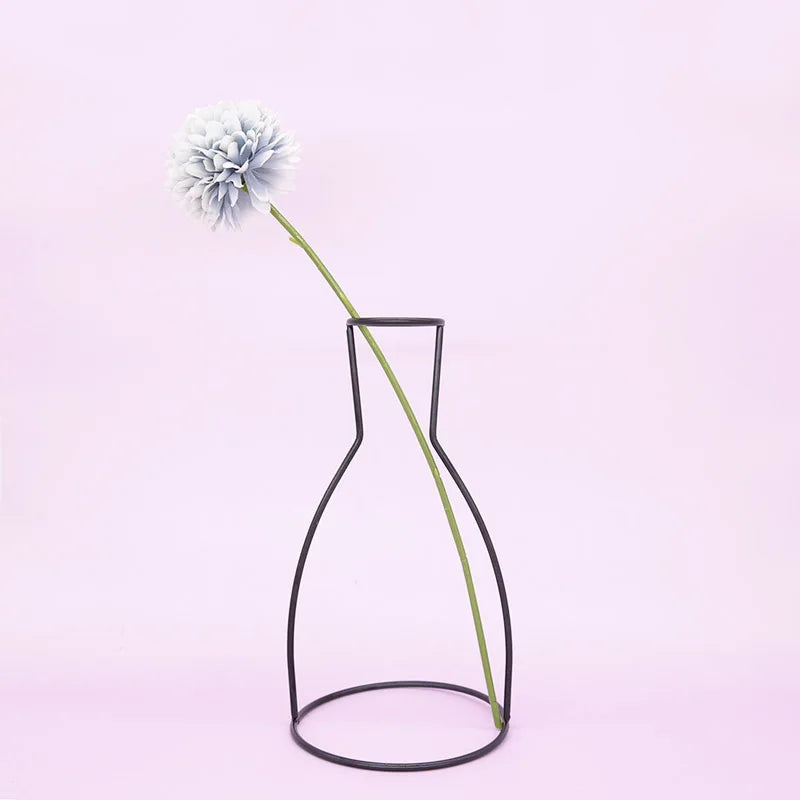 Black Nordic iron line flower vase metal plant holder décor