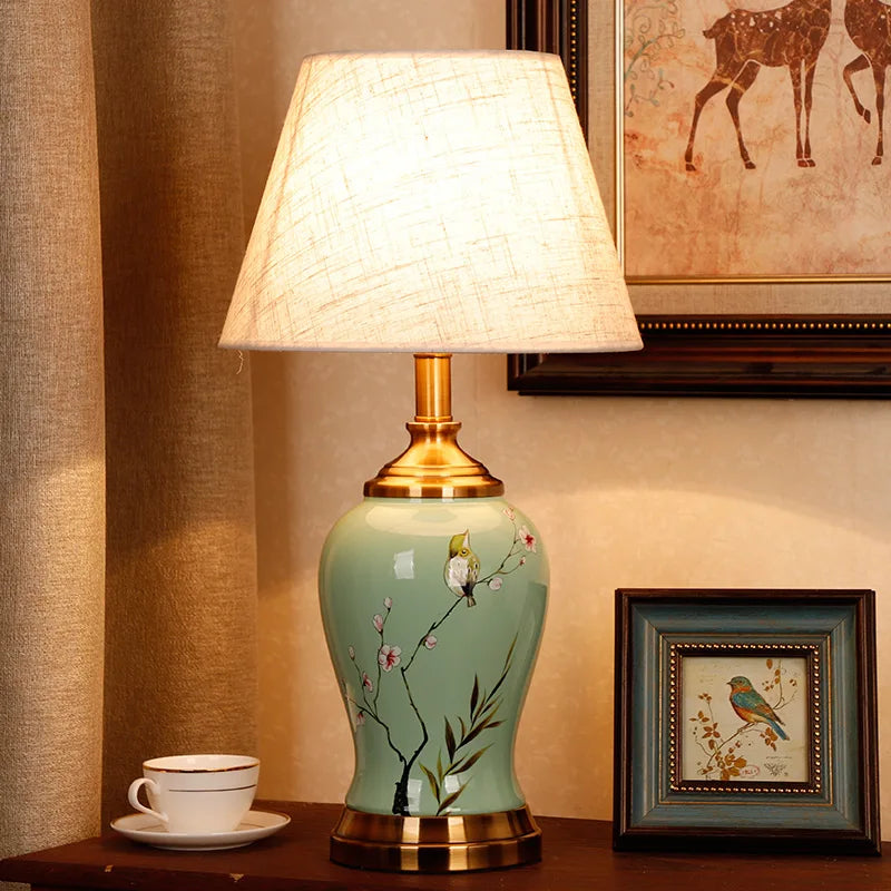 Ceramic porcelain lamp pattern 3 bedside nightstand close-up