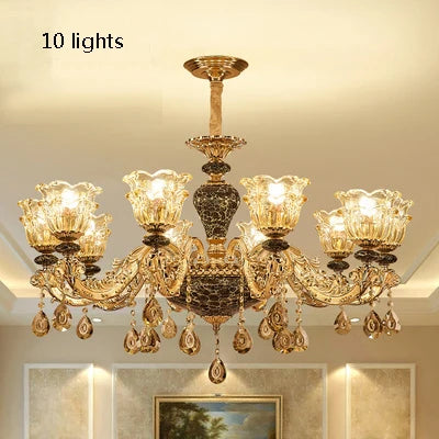 Fifteen light ceramic crystal chandelier with upward shades