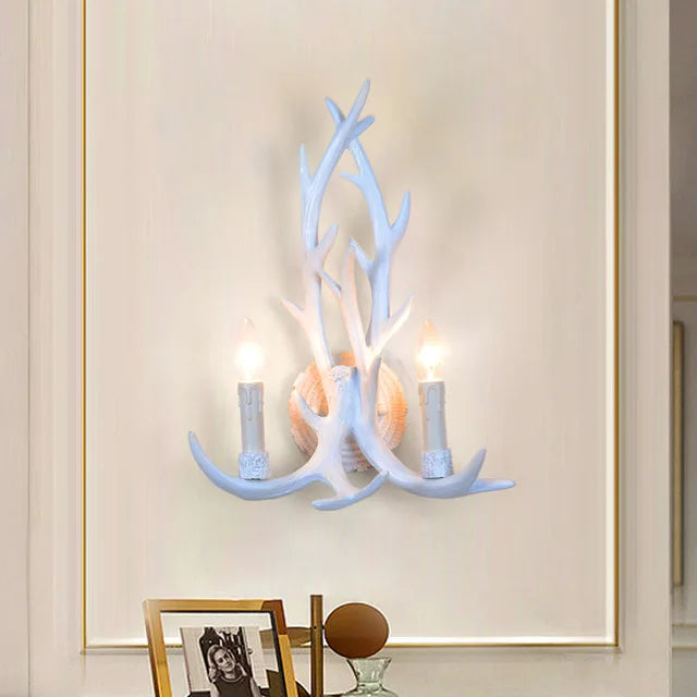 Nine light antler chandelier with eighteen arms, semi-flush mounted
