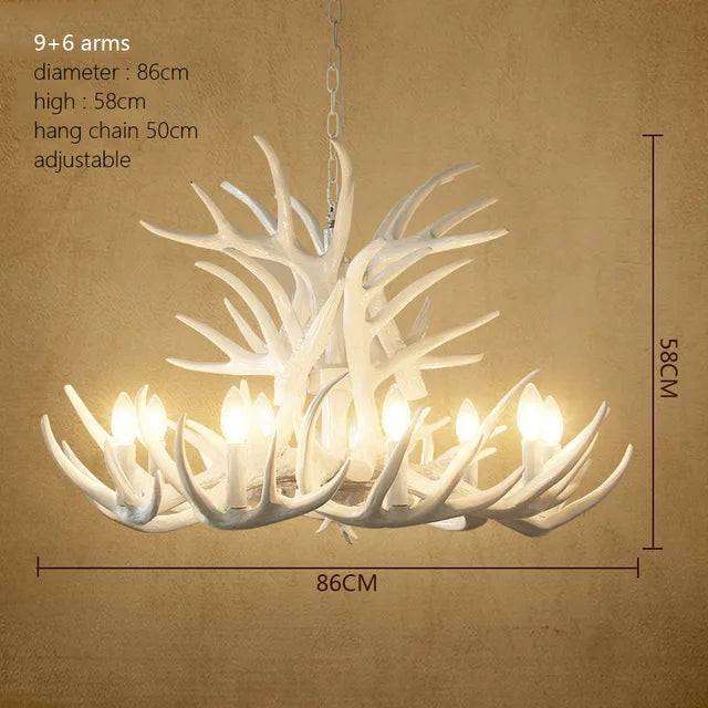 Twelve light antler chandelier in wood tone for a restaurant ceiling