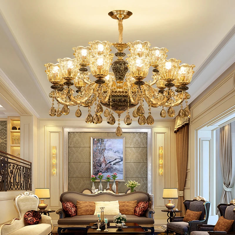 Two light ceramic crystal chandelier with upward facing shades