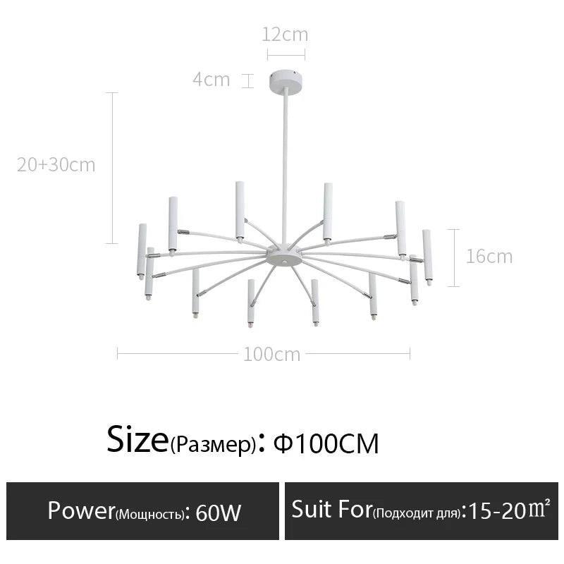 Rod cluster chandelier in white with dimmable G9 LED light sources