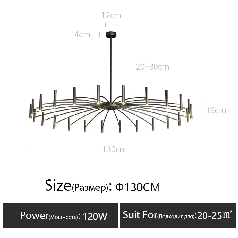 Dimmable rod chandelier in gold with knob switch and remote control
