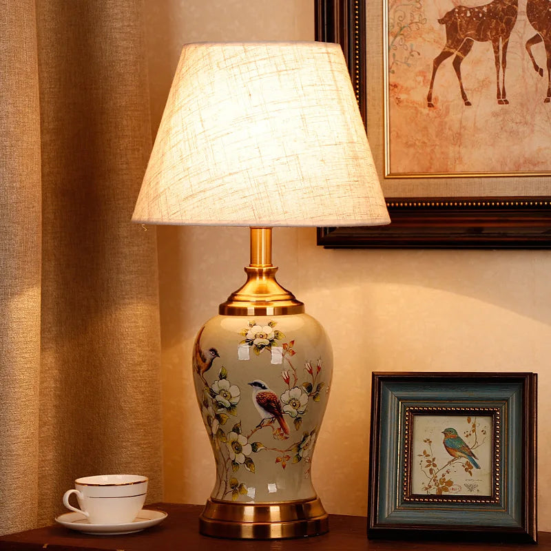 Chinese ceramic lamp from side showing traditional proportions