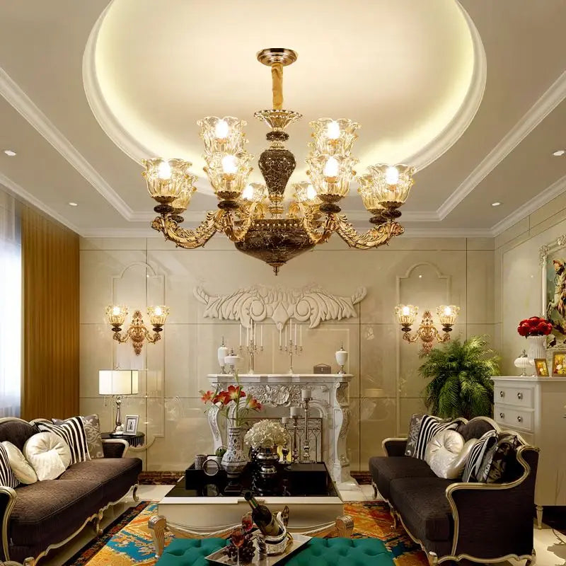 Ceramic bodied chandelier with glass and crystal accent detailing