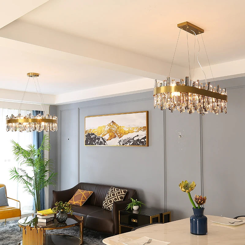 Round crystal chandelier, 23.6 inch diameter, in a black polished frame