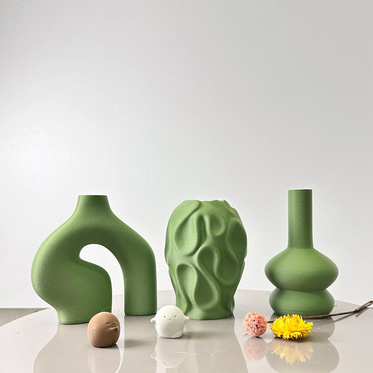 Close-up of geometric pattern detail on Nordic vase set