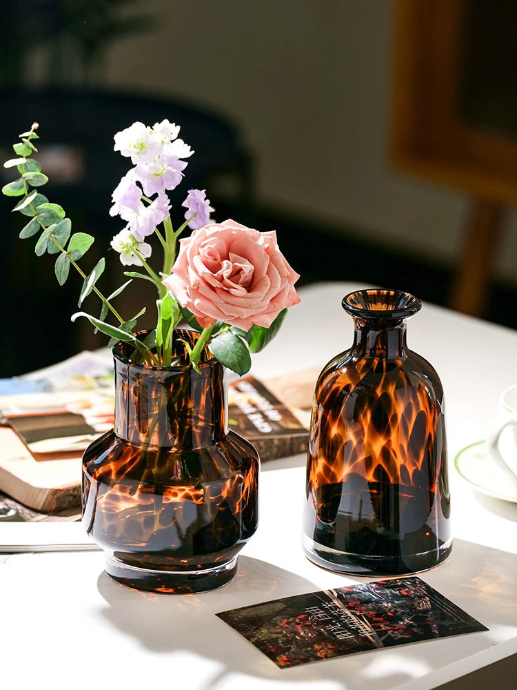 Leopard print luxury glass flower vase living room decoration