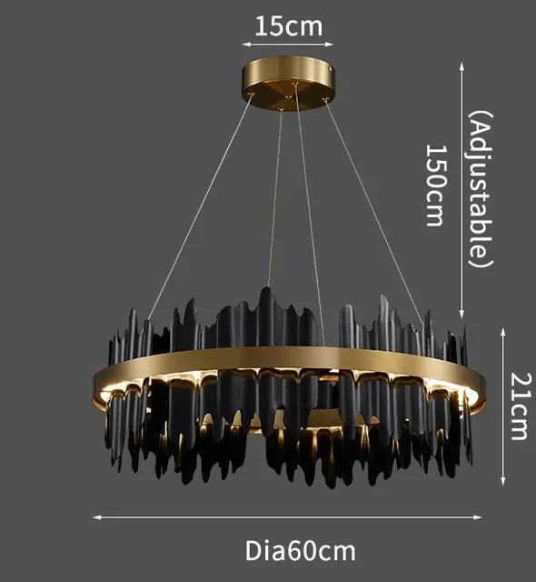 Dimmable round copper chandelier with remote control in gold