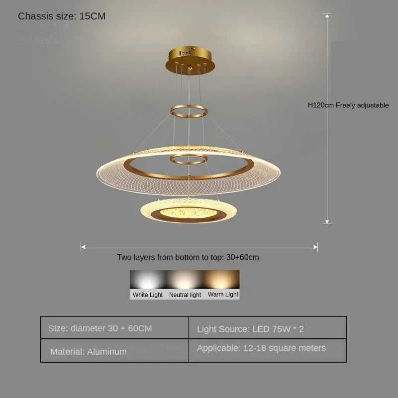 Gold spiral ring chandelier rated for 90 to 260V household supply