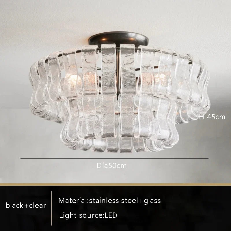 Linear glass chandelier 39.4 in long in black with grey shades