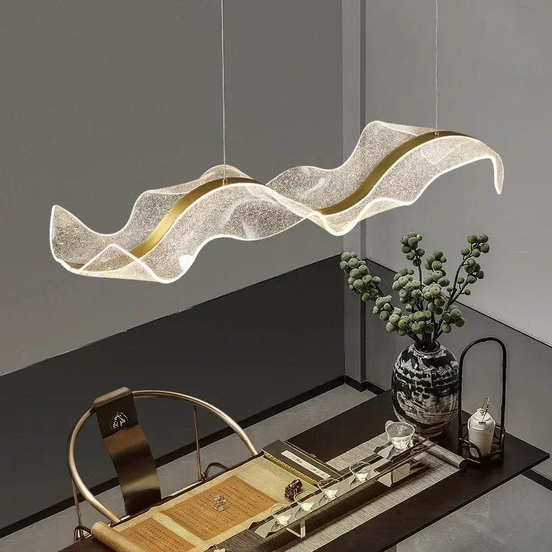 Nordic wave acrylic chandelier with a curved diffuser on metal