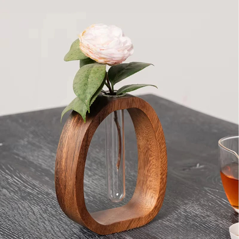 Solid wood flower insert mini hydroponic water vase display