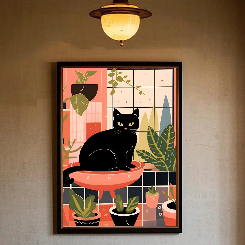 Green Aesthetic Cat Canvas Wall Art