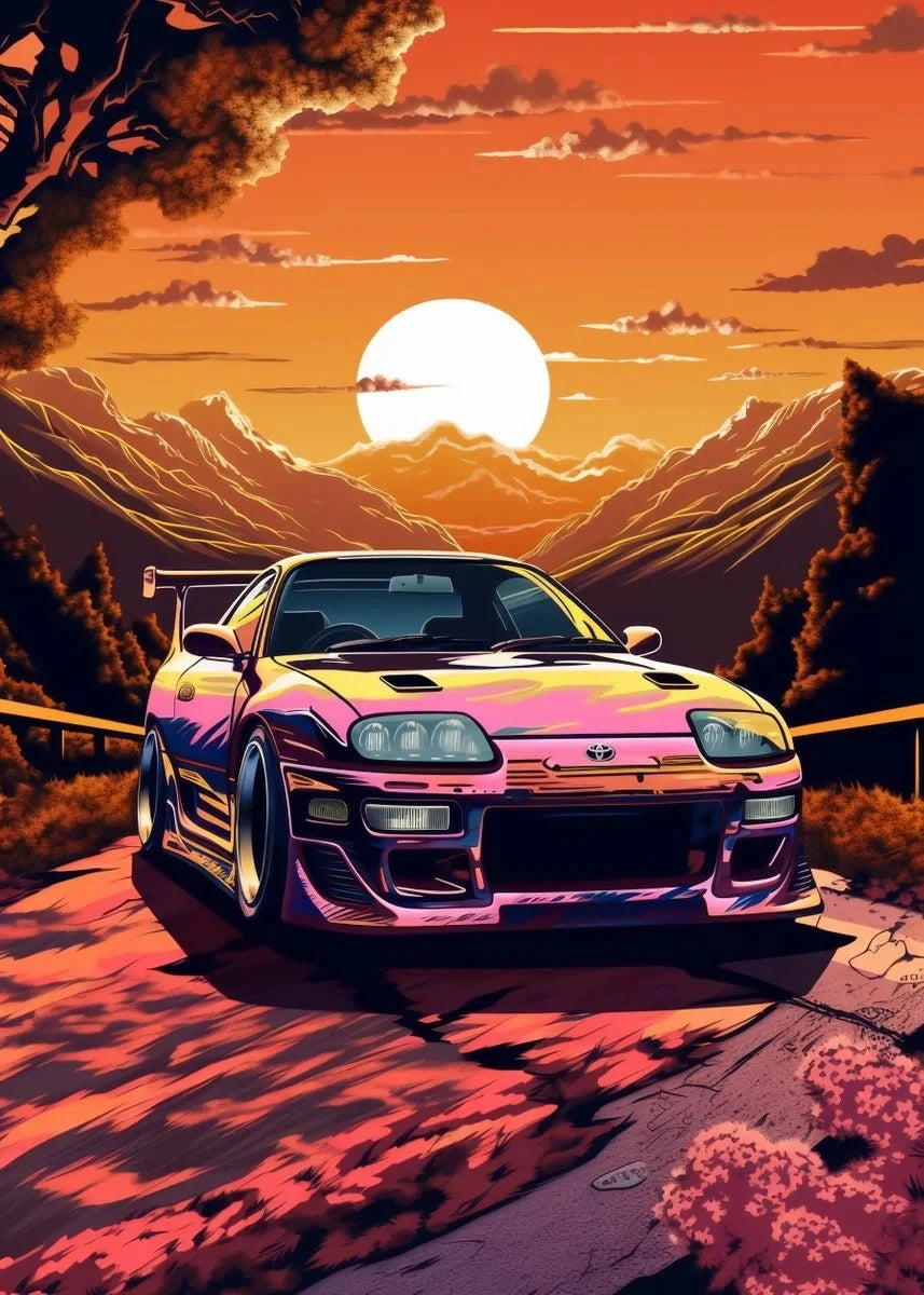 Retro GTR Japanese Landscape Car Canvas Wall Art