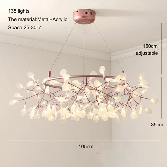 Branch chandelier at 41.3 in across in cold white light on iron arms