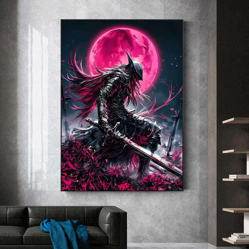 Japanese Samurai Warrior Abstract Canvas Wall Art