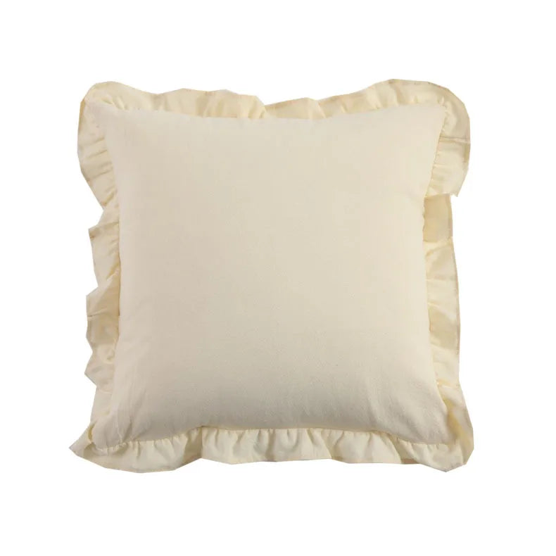French Ruffle Cotton Pillow Cover — styling detail