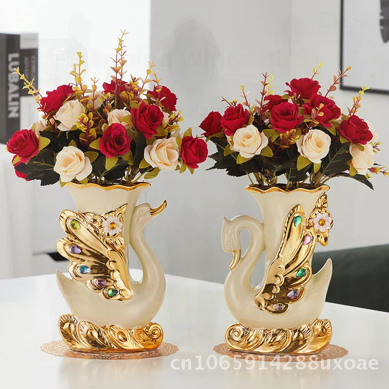 Swan pair ceramic art vase modern minimalist living room décor