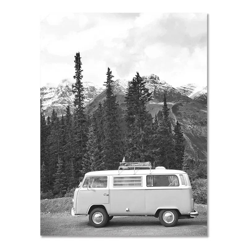 Beach Camper Van Surf Ocean Landscape Canvas Wall Art