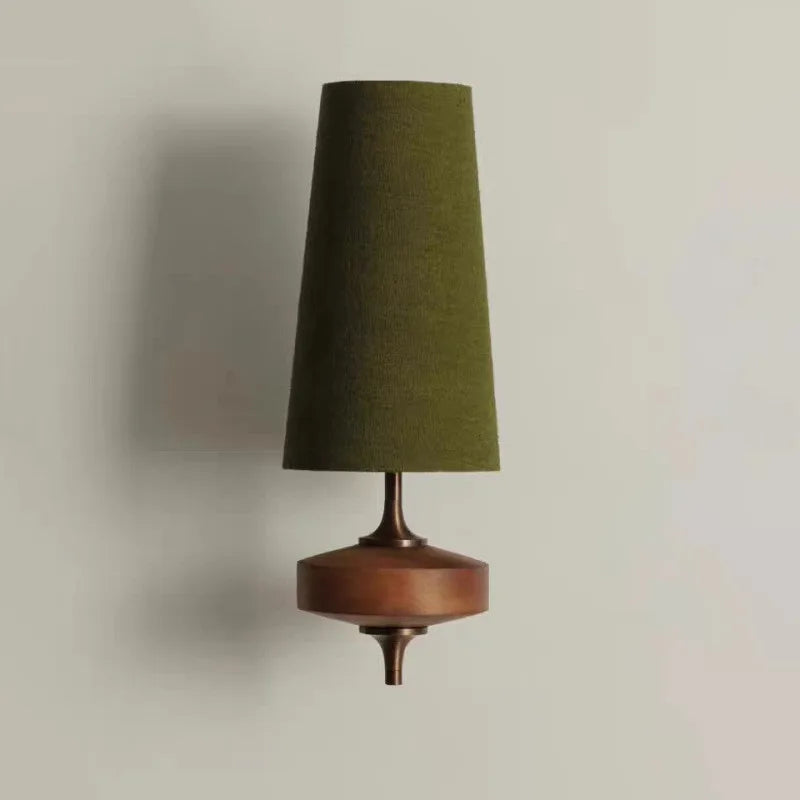 fabric shade wall sconce, close-up of shade and hardware detail