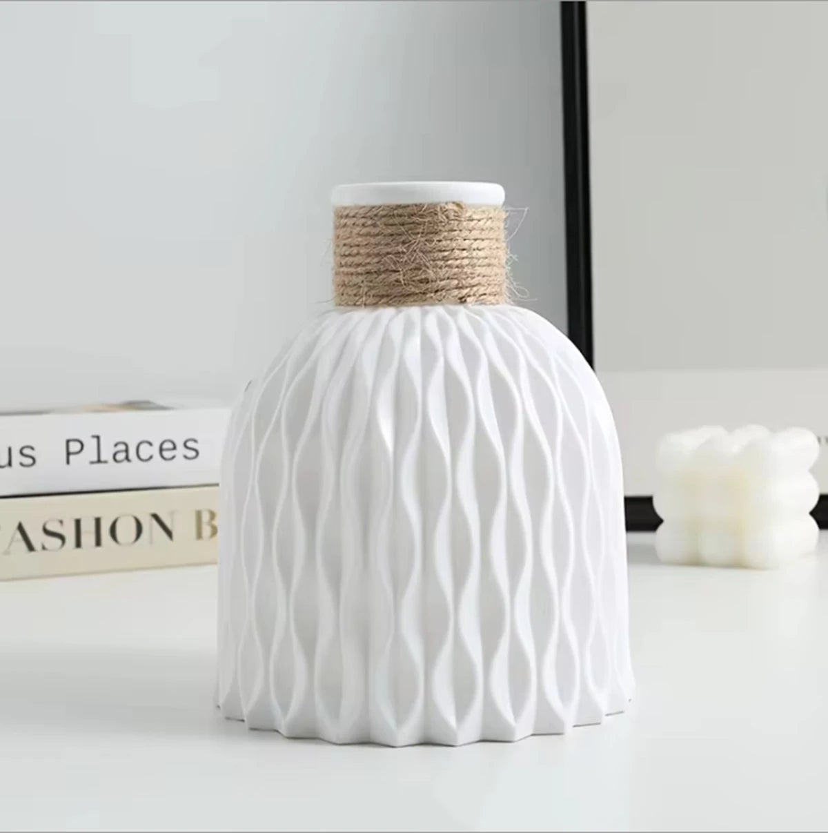 Nordic wave ripple vase available in beige gray and white color options