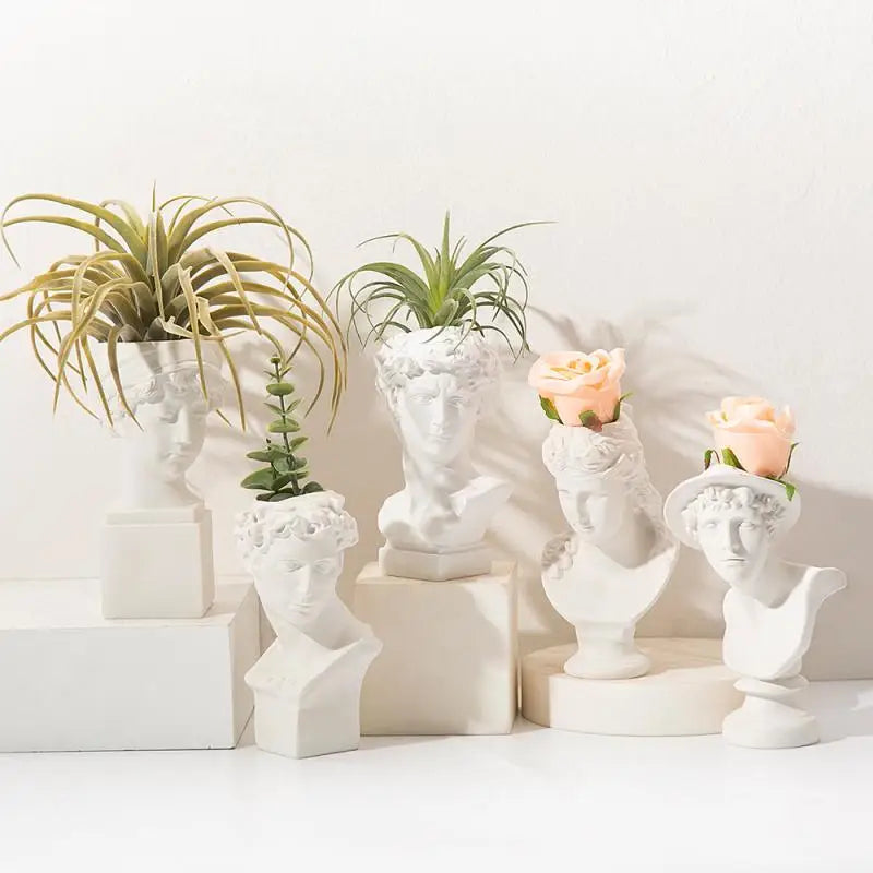 Resin David portrait human head flower vase art décor ornament