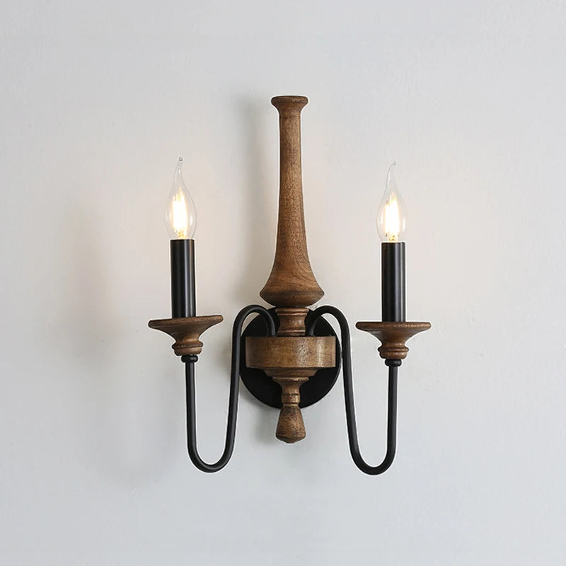 wood wall sconce, front view on white background