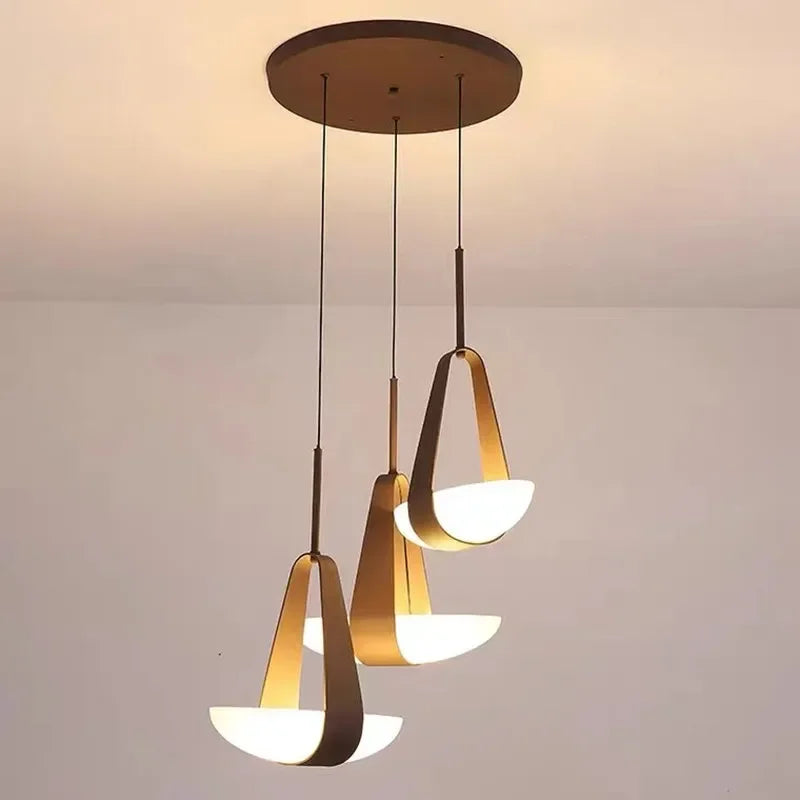Plated metal and leather chandelier rated for 90 to 260V operation