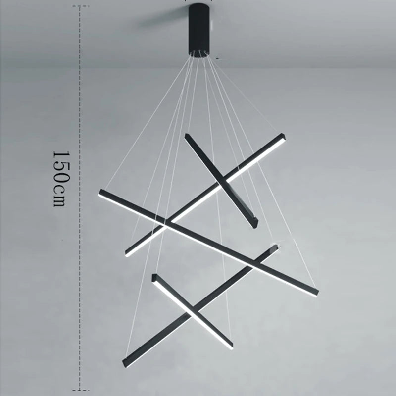 Nordic cascade chandelier in black metal with app adjustable color temperature