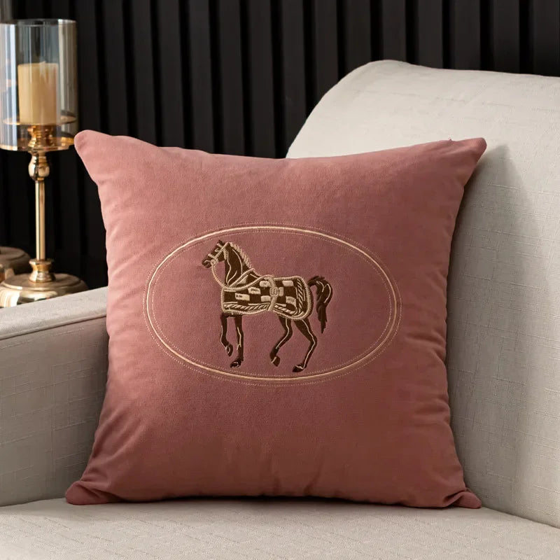 Embroidered Horse Throw Pillow Cover