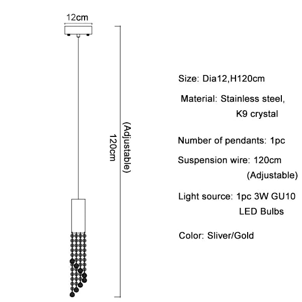 Crystal staircase chandelier arrangement B with scattered head heights