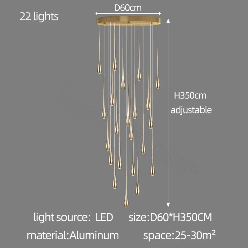 Twelve light gold chandelier for a double height living room