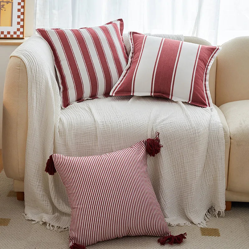 Tassel Trim Cotton Linen Pillow Cover