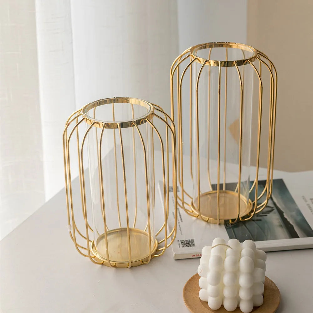 Nordic iron hanging tube vase rose gold office tabletop décor