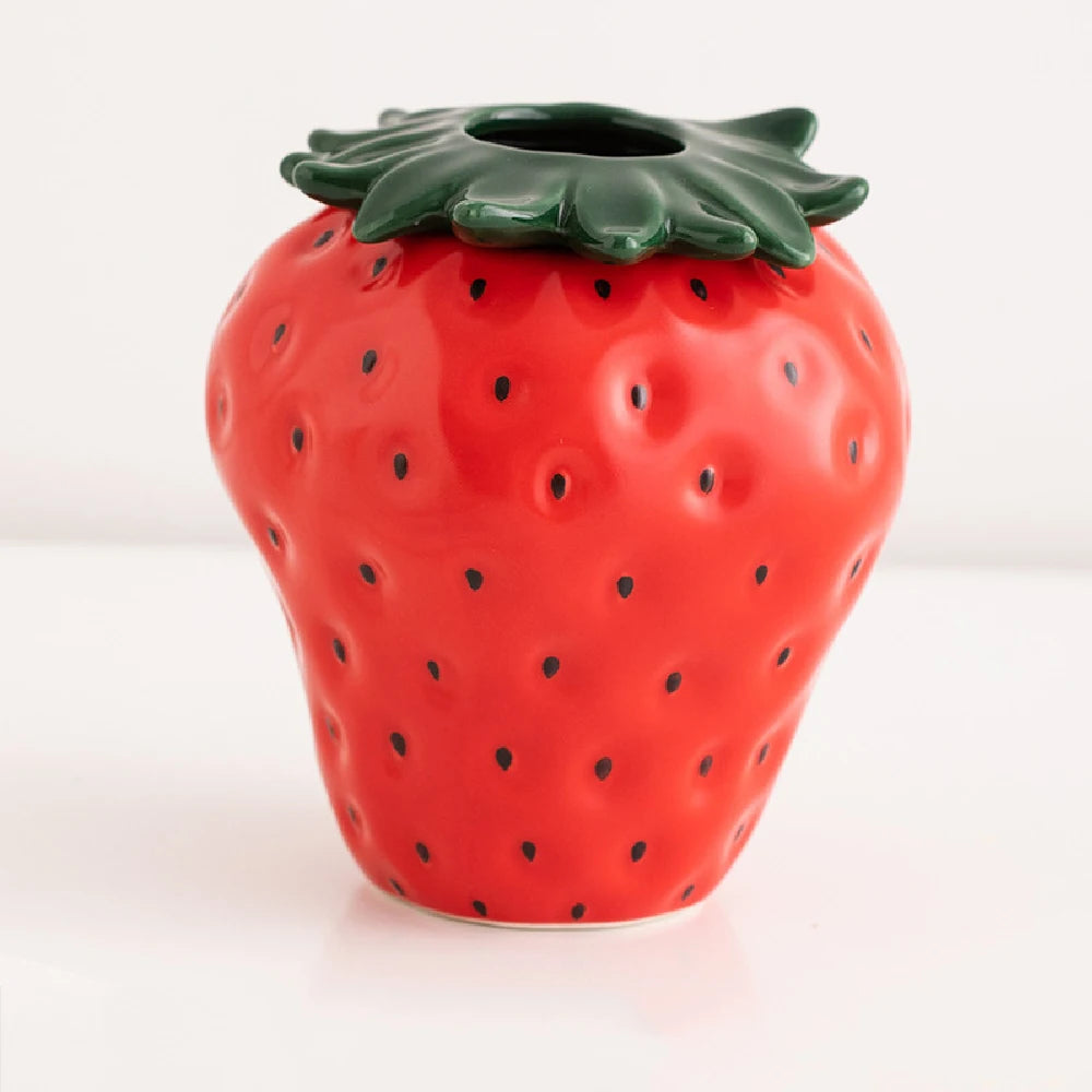 Strawberry ceramic flower vase in red and pink home décor