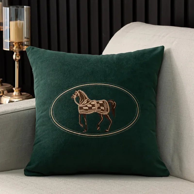 Embroidered Horse Throw Pillow Cover — styling detail