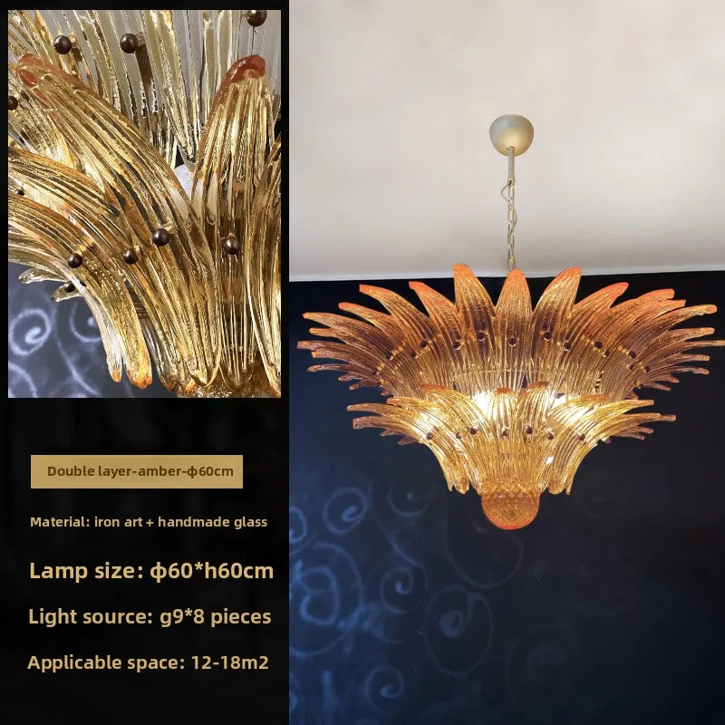 Amber glass chandelier, 39.4 in across, for a large dining room