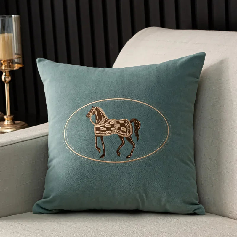Embroidered Horse Throw Pillow Cover