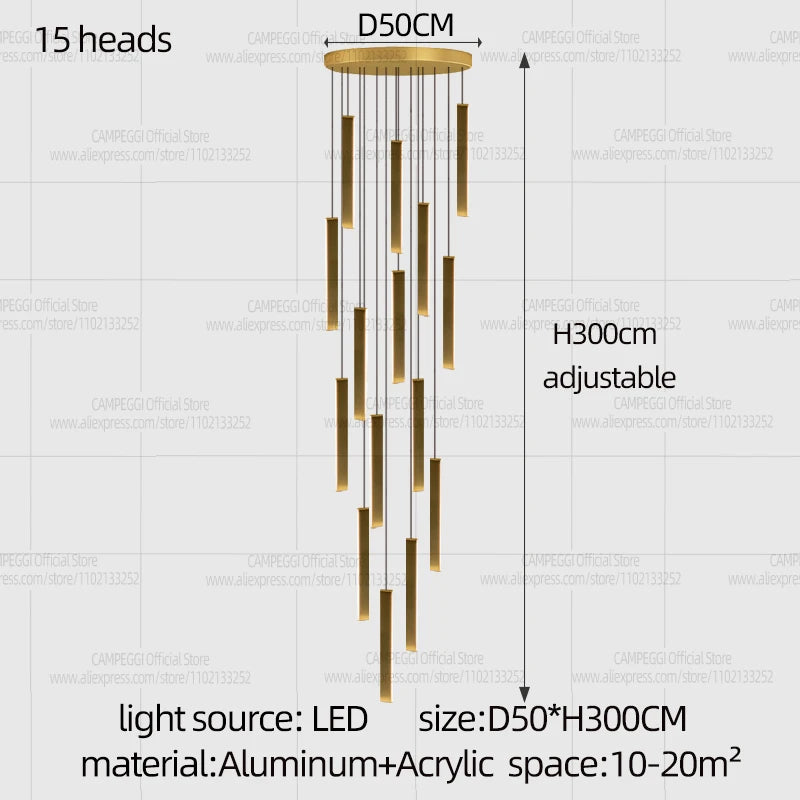 Remote dimming aluminum chandelier shifting its color temperature