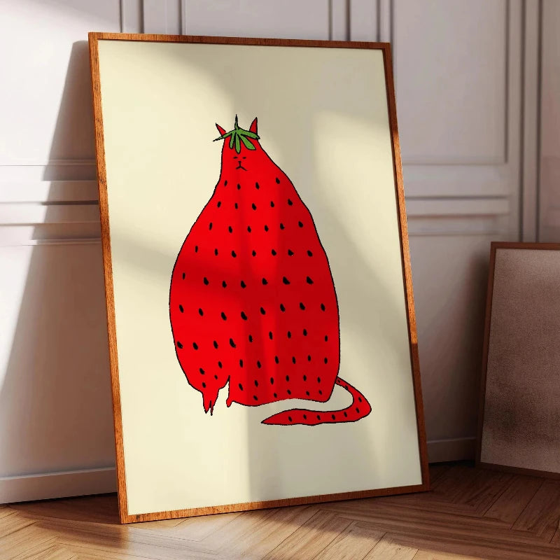 Abstract Whimsical Cat Canvas Wall Art Print
