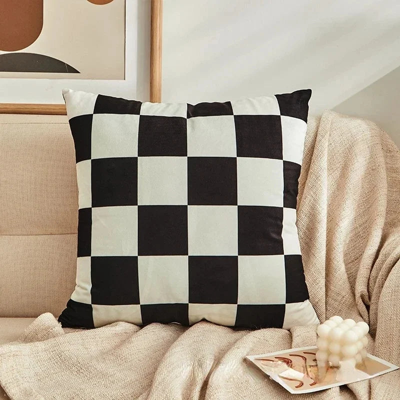 Checkerboard Plush Throw Pillow Cover — styling detail