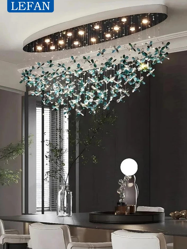 Oval crystal chandelier at 39.4 in (100 cm) by 19.7 in (50 cm)