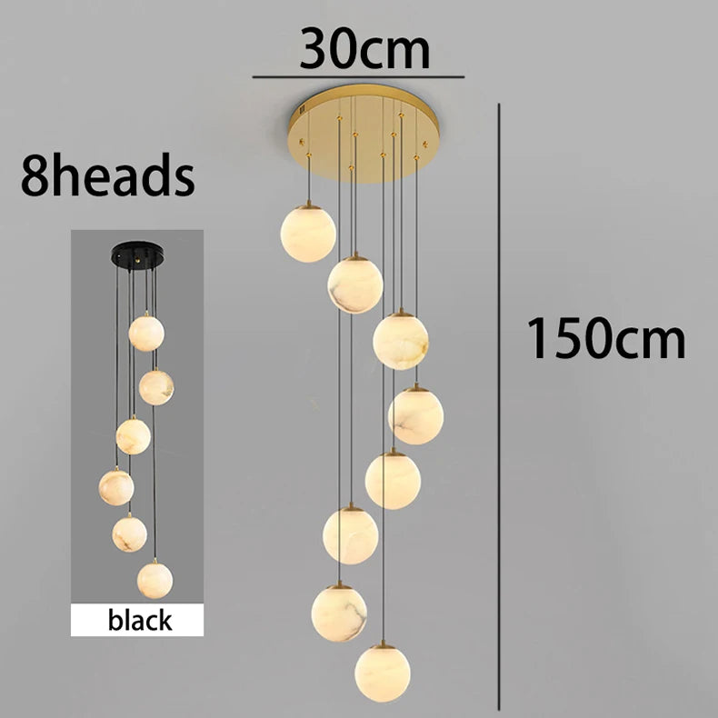 Twelve head rod chandelier on cord pendant mounting, 90 to 260V operation