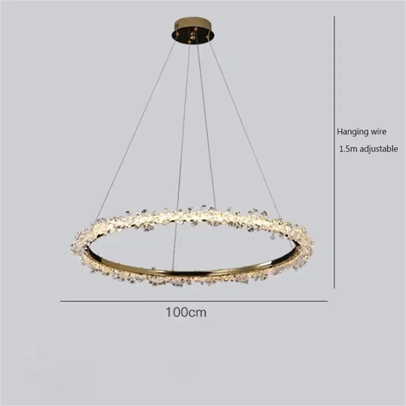 Three ring chandelier at 23.6, 31.5 and 39.4 in across in gold